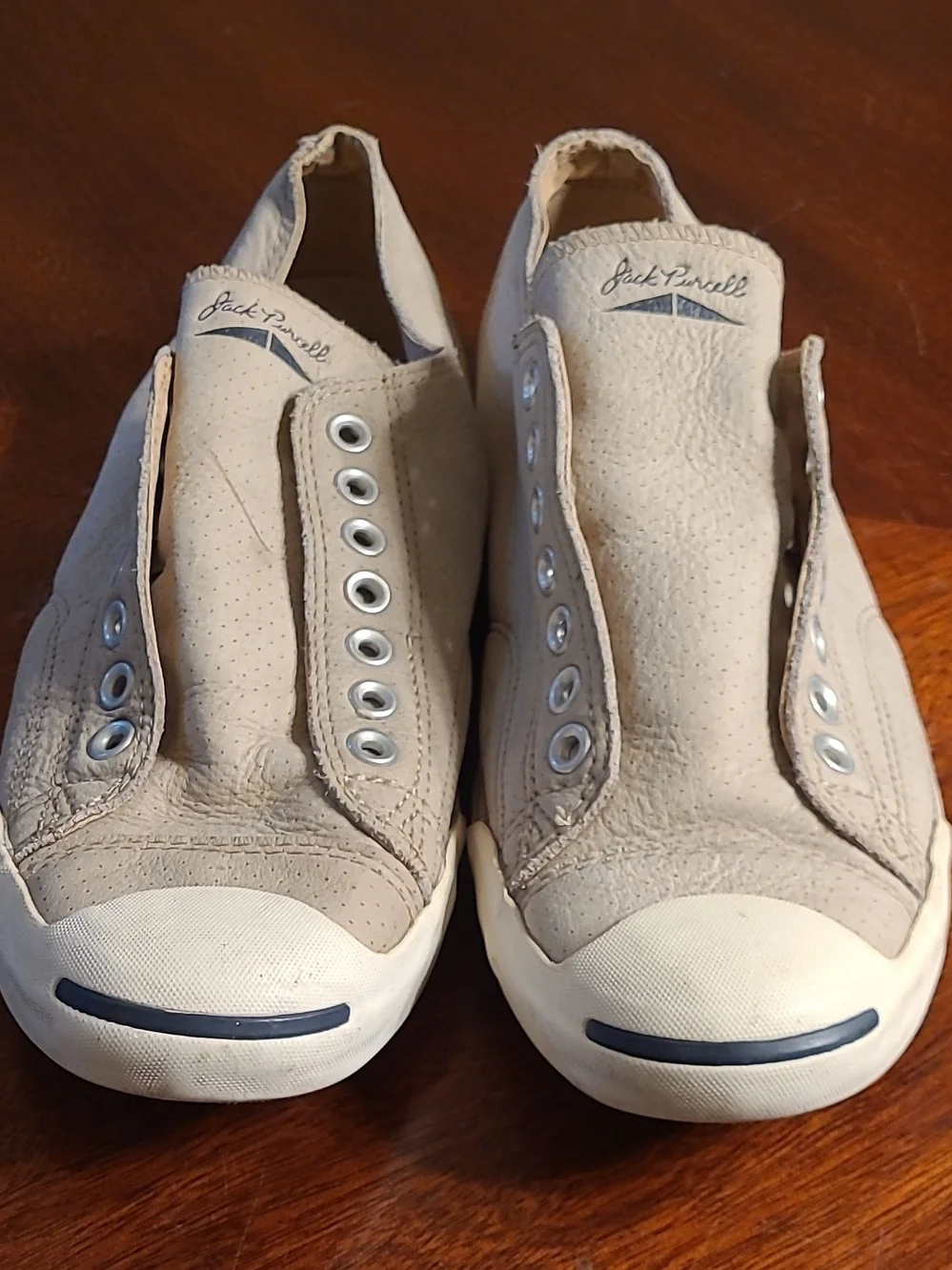 Converse Jack Purcell Leather Slip-On Loafers in Light Beige Laceless Sneakers